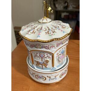 Vintage 1990 Princeton Gallery Porcelain Carousel Music Box WORKS!